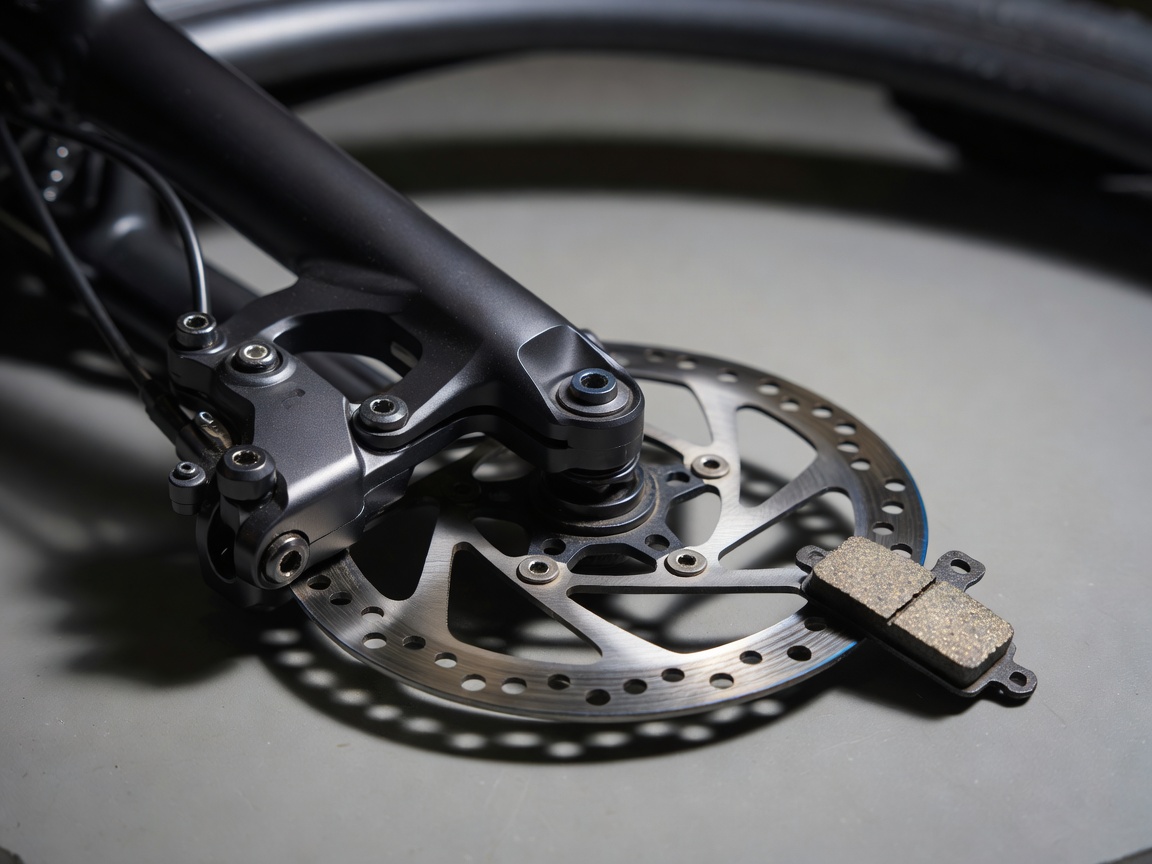 Detailed view of a bicycle brake caliper and rotor ready for a condition inspection